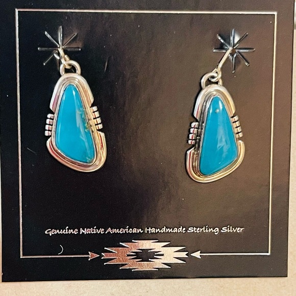 Native American Navajo A.Nelson Sterling Silver Turquoise Earrings - Picture 1 of 7
